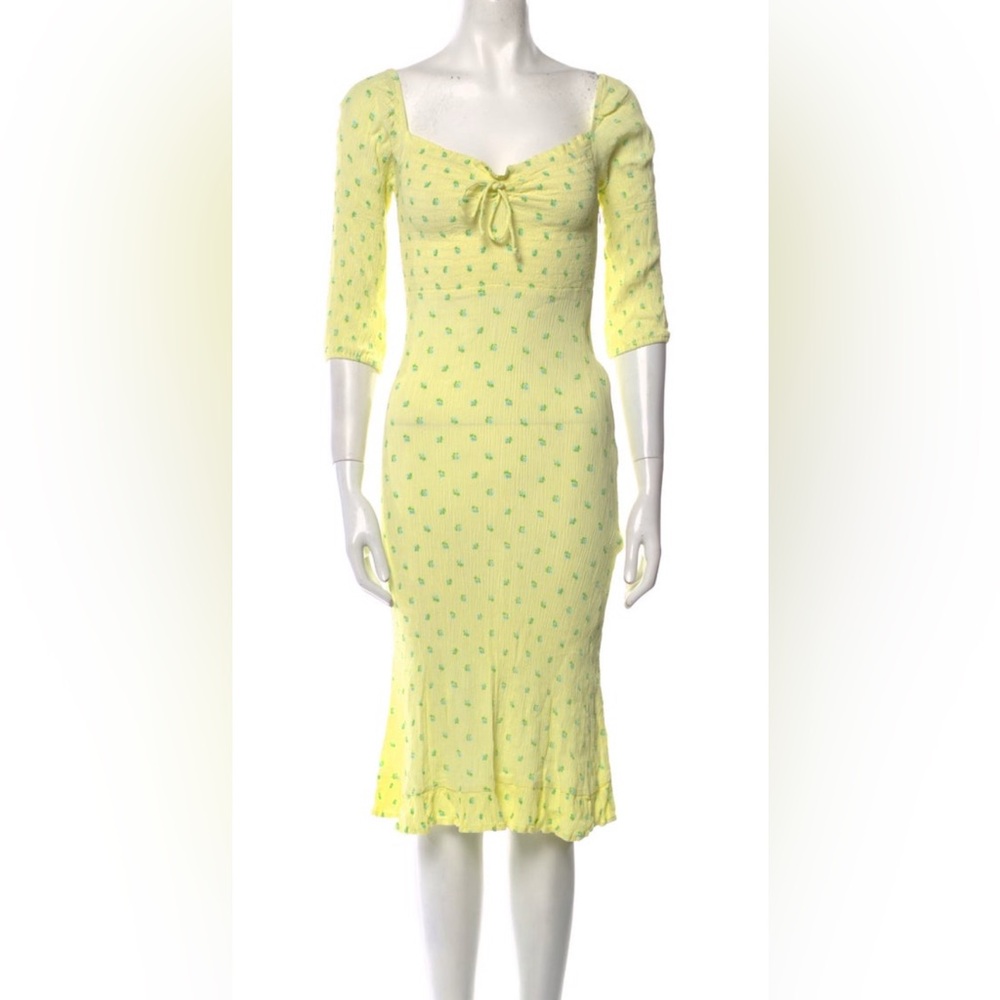 Faithfull the Brand Light Yellow Dress with Green Dots